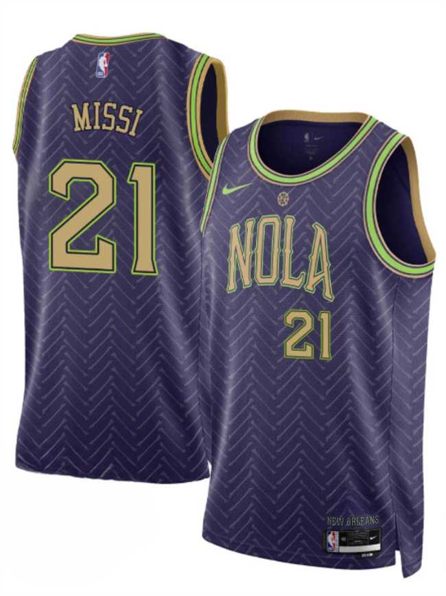 Men%27s New Orleans Pelicans #21 Yves Missi Purple 2024-25 City Ediiton Stitched Jersey Dzhi